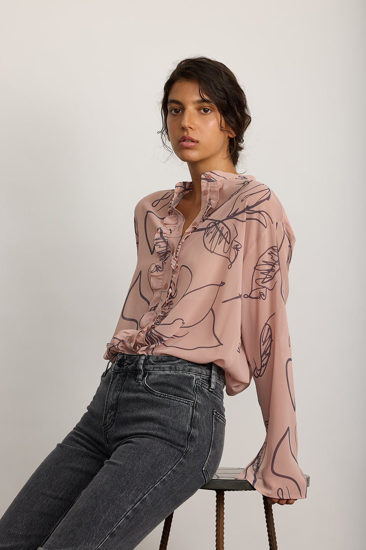 KONA smoked pink buttoned chiffon shirt