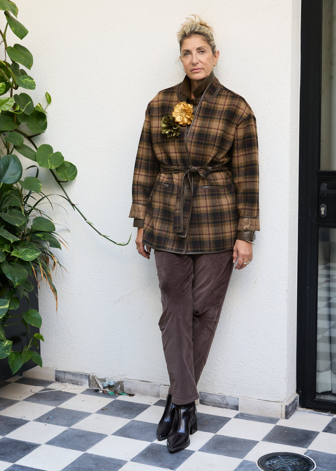 Cara Coat Plaid Camel