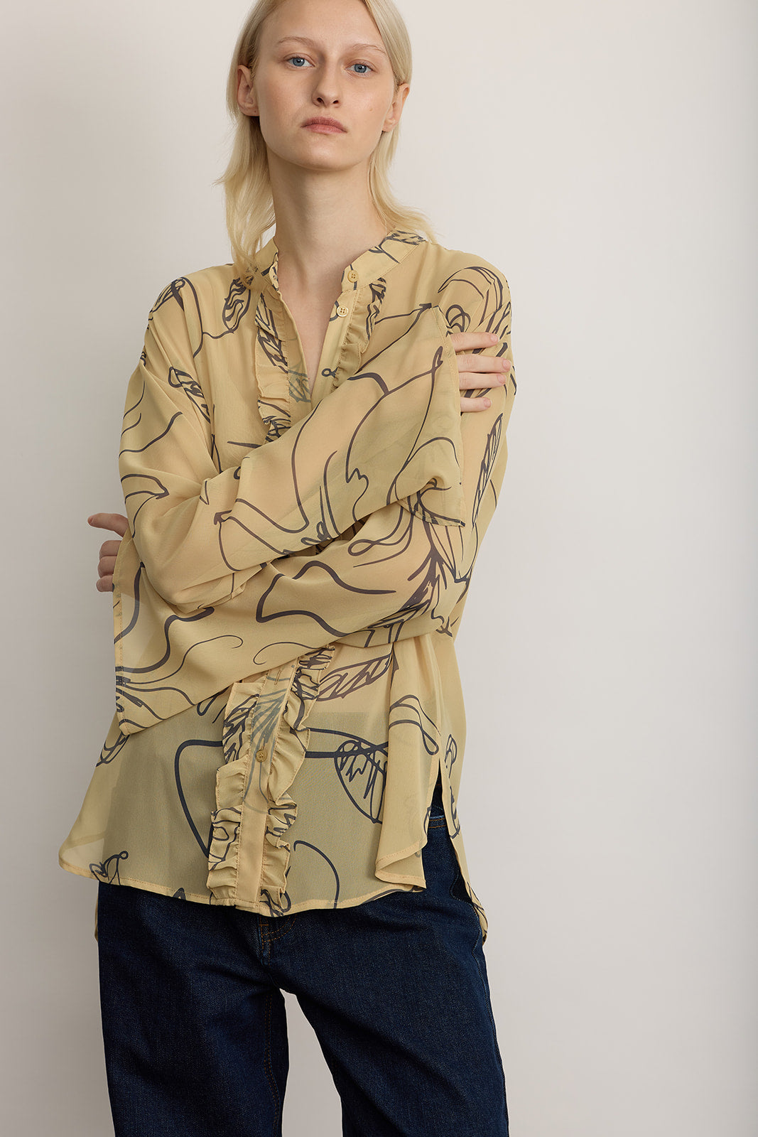 KONA mustard buttoned chiffon shirt