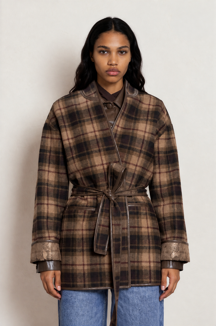 Cara Coat Plaid Camel