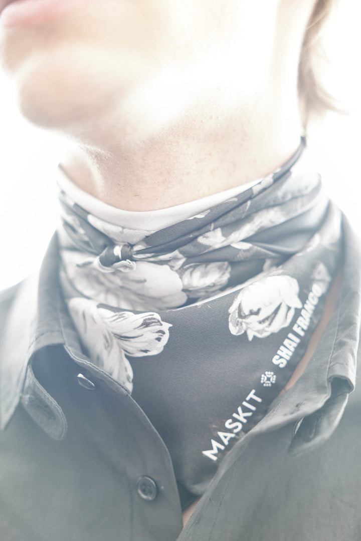 Blossom Silk Scarf Black & White