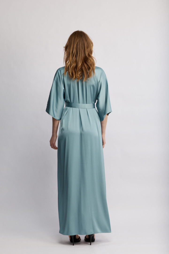 Juno שמלת מעטפת מקסי פטרול עם קשירה שמדגישה מותן משכית