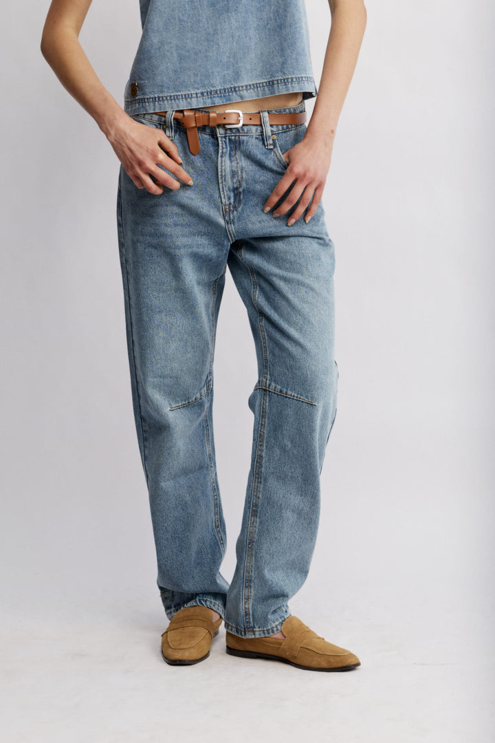 Rialto ג'ינס תכלת בגזרה בינונית ורגל ישרה 100% כותנה משכית