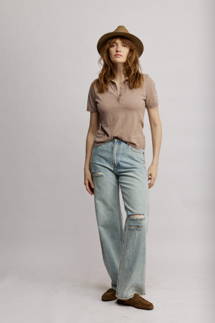 Madison ג'ינס קלאסי תכלת בגזרה גבוהה ורגל ישרה 100% כותנה משכית