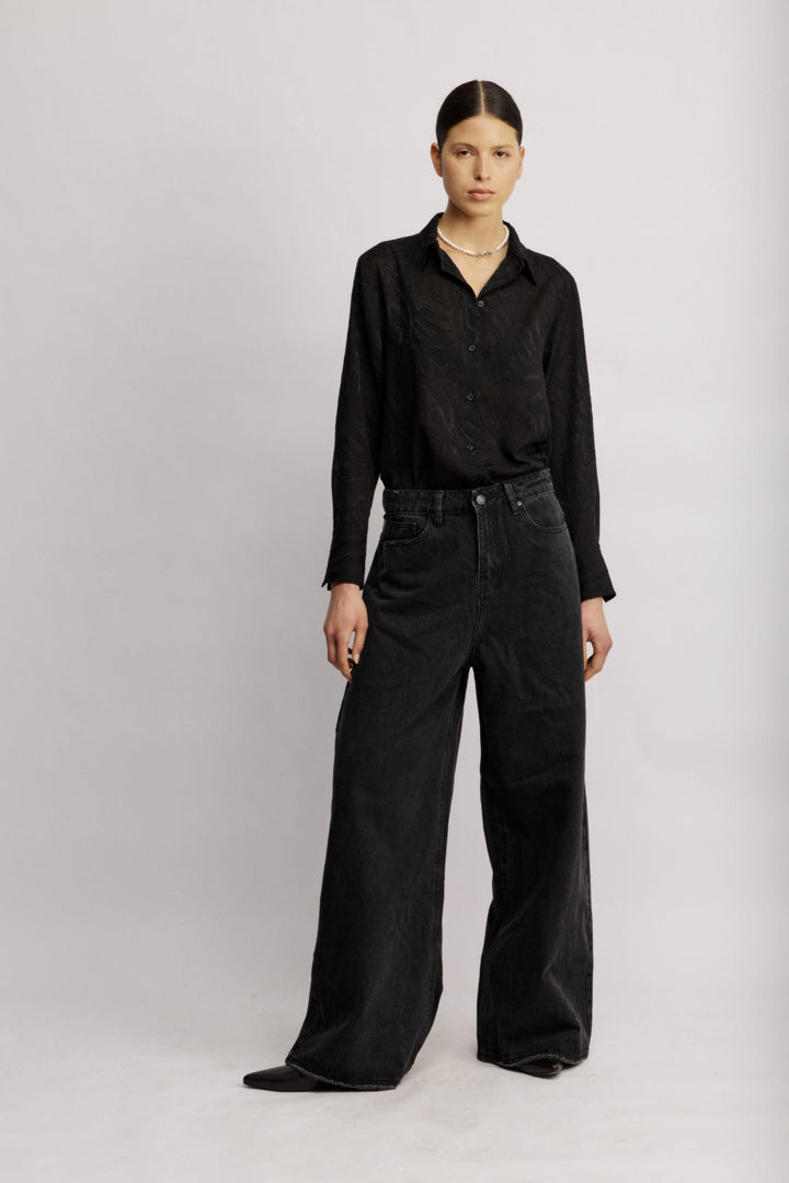 Moana ג'ינס רחב שחור 100% כותנה משכית