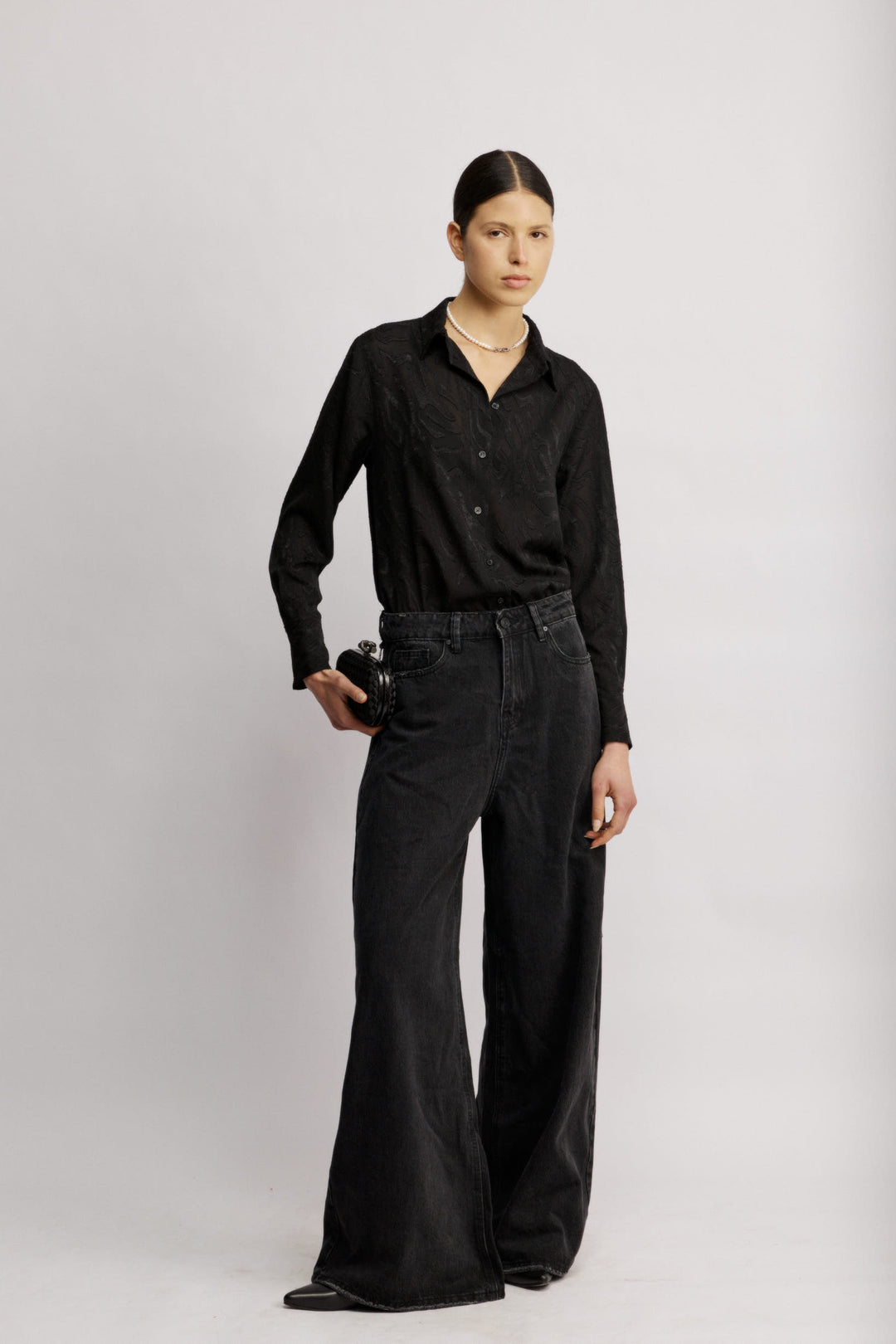 Moana ג'ינס רחב שחור 100% כותנה משכית