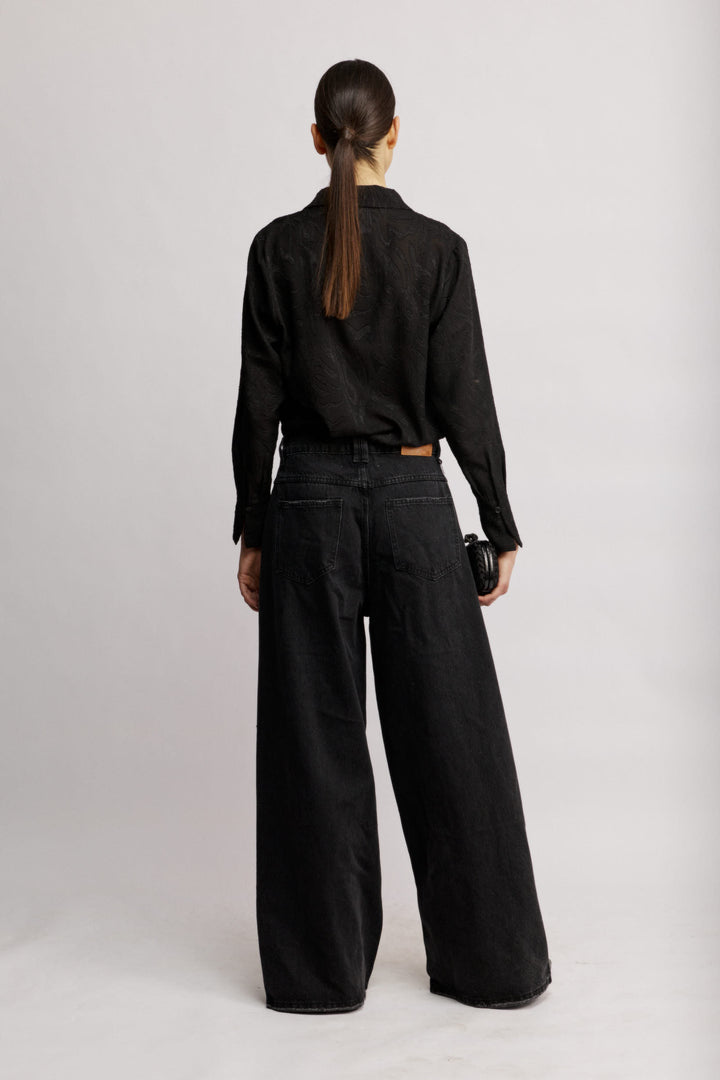 Moana ג'ינס רחב שחור 100% כותנה משכית