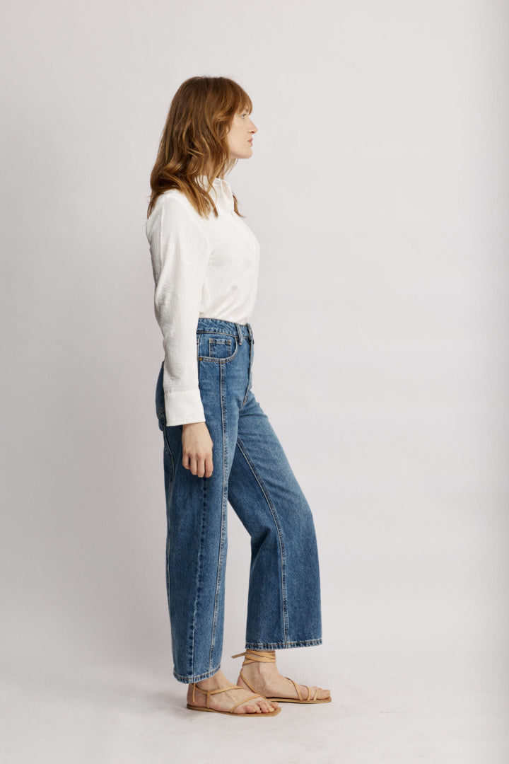 Madison Ankle ג'ינס כחול בגזרה גבוהה ומגיע לאורך הקרסול 100% כותנה משכית