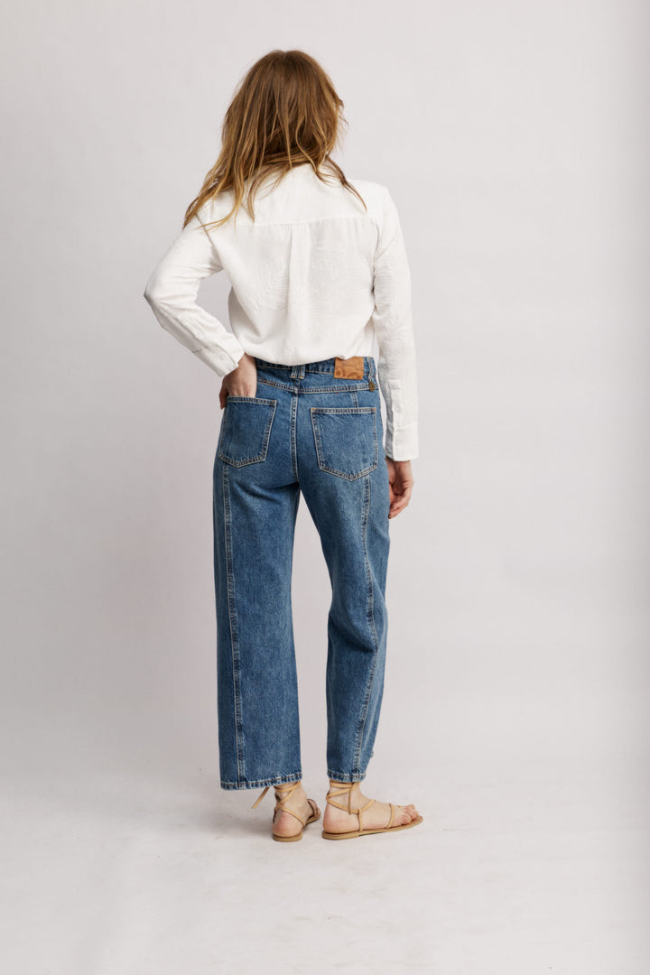 Madison Ankle ג'ינס כחול בגזרה גבוהה ומגיע לאורך הקרסול 100% כותנה משכית