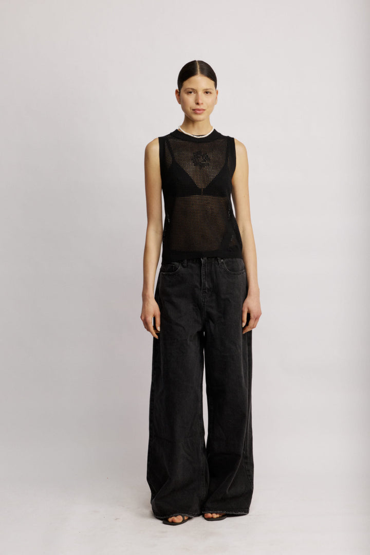 Moana ג'ינס רחב שחור 100% כותנה משכית