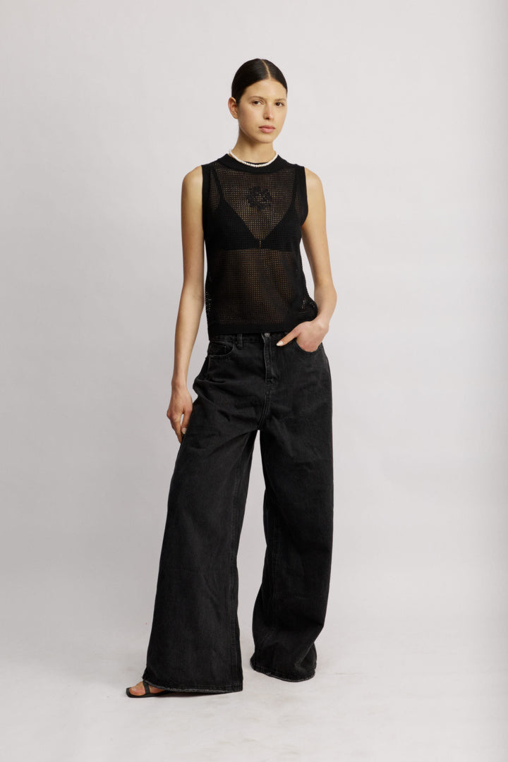 Moana ג'ינס רחב שחור 100% כותנה משכית