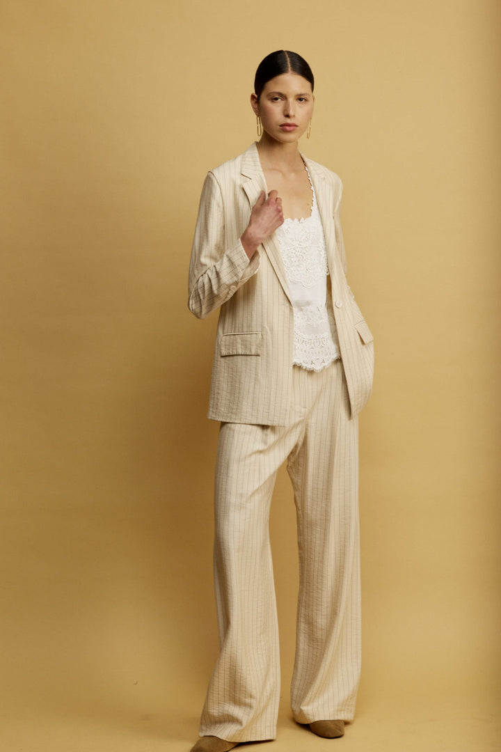 Louisa ג'קט מחוייט צהוב חמאה עם הדפס פסים עדין בד נעים משכית