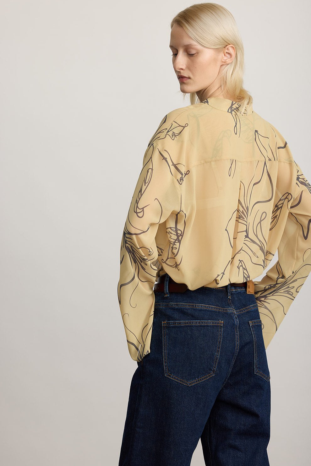 KONA mustard buttoned chiffon shirt